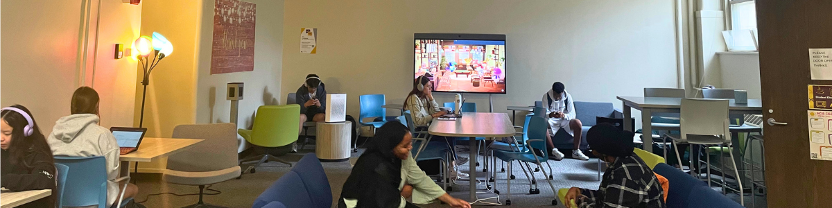 Students enjoying the features of the student lounge.