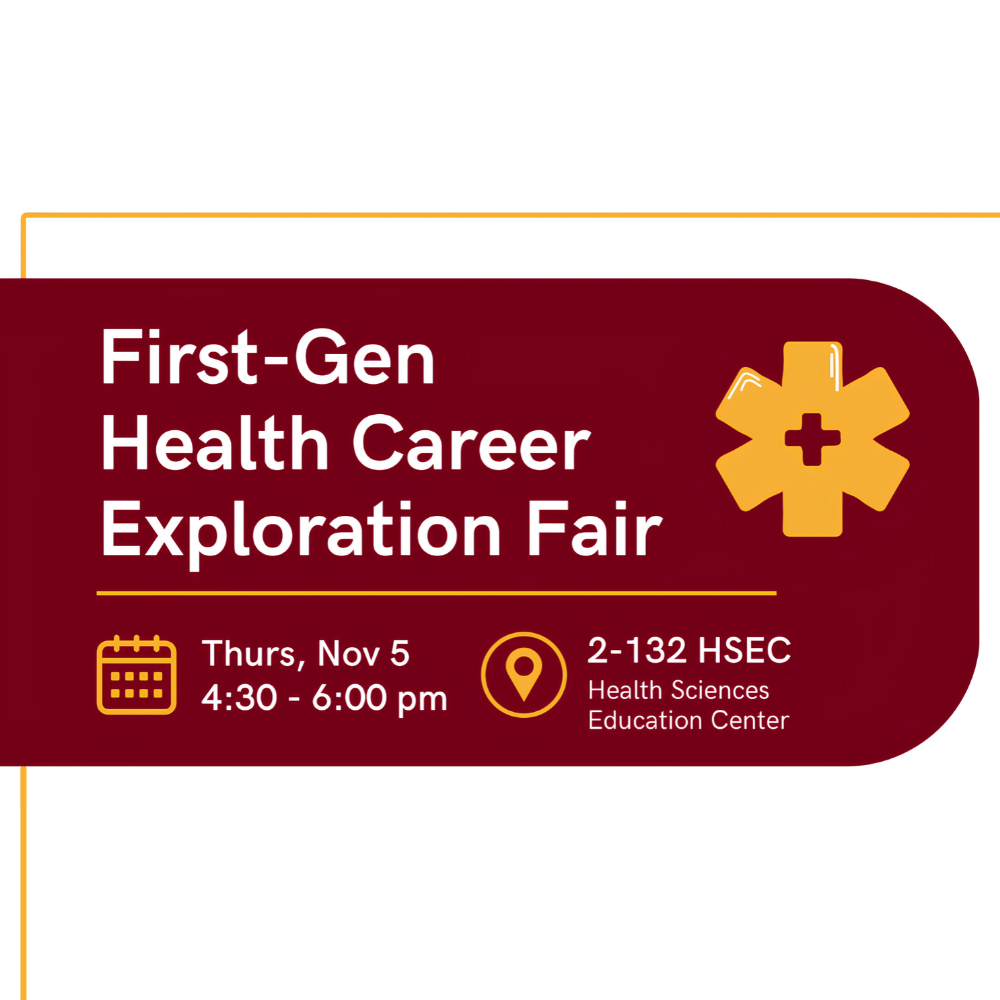 First-Gen Health Career Exploration Fair flyer; details in description.